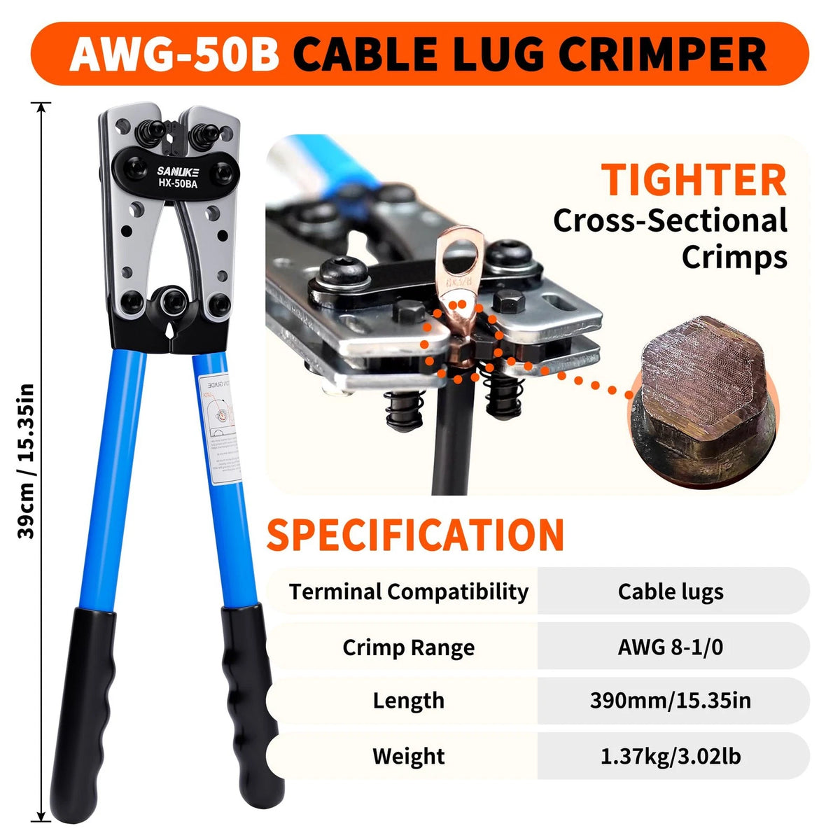 Battery Cable Crimper AWG Kit 8-1/0 for Automotive (2010–2023)