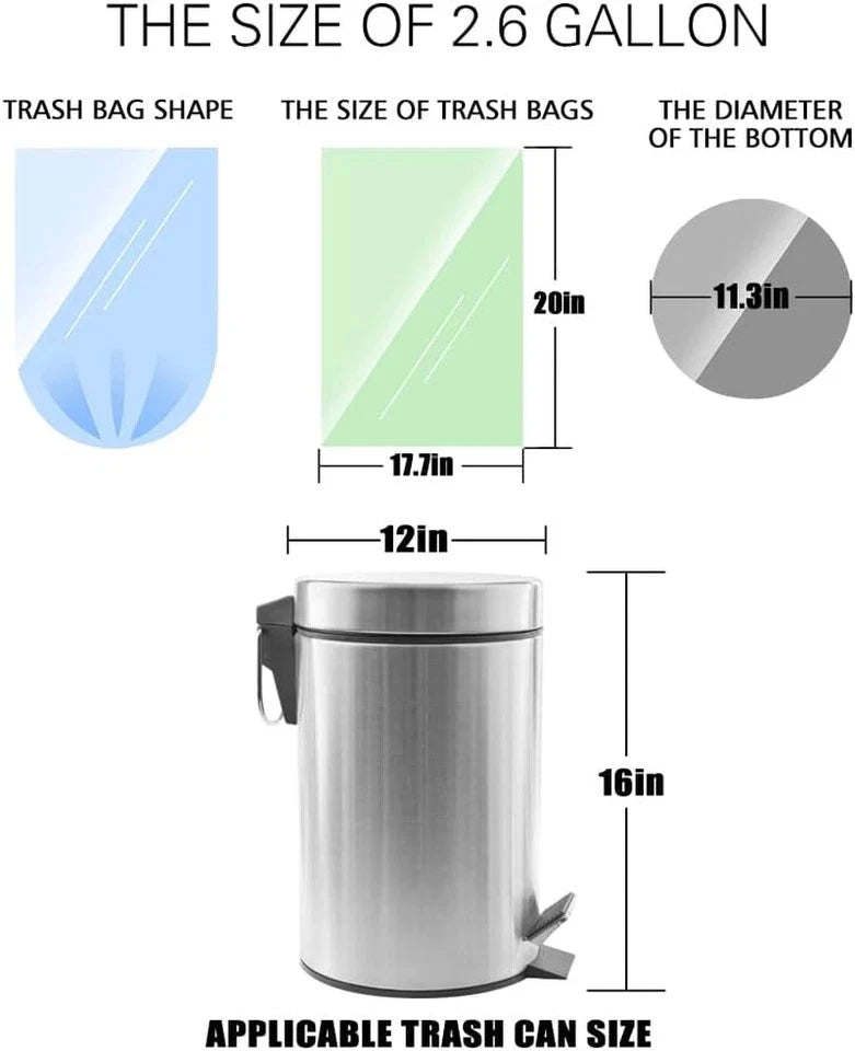 2.6 Gallon Strong Trash Bags - 330 Pcs Colorful Clear Garbage Bags