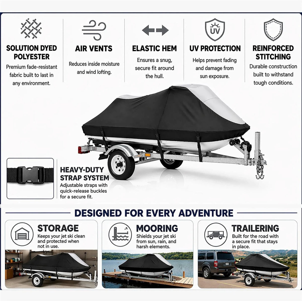 Jet Ski Cover for Sea Doo RXP 215 (2007–2010) Black-Grey