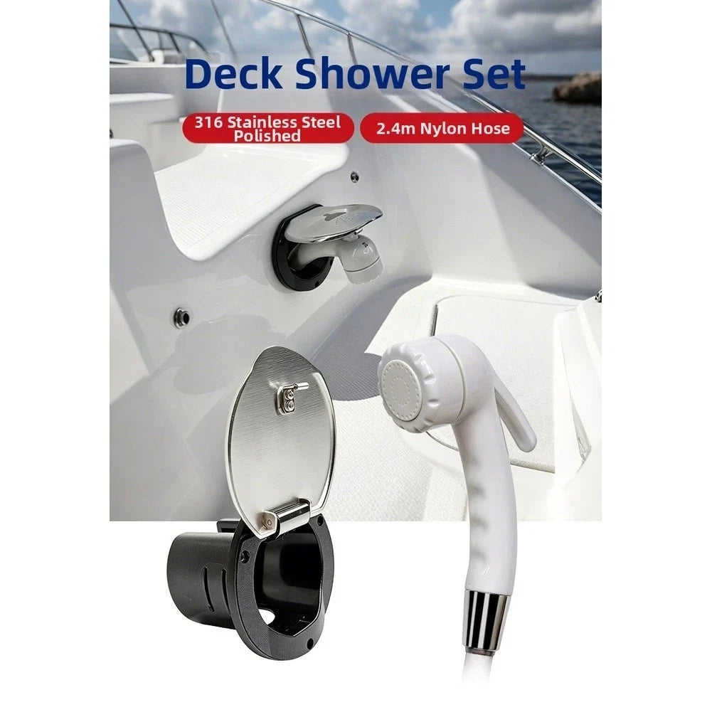 316 Stainless Steel Marine Shower Set for Boats (Rainfall Head, Nylon Hose)