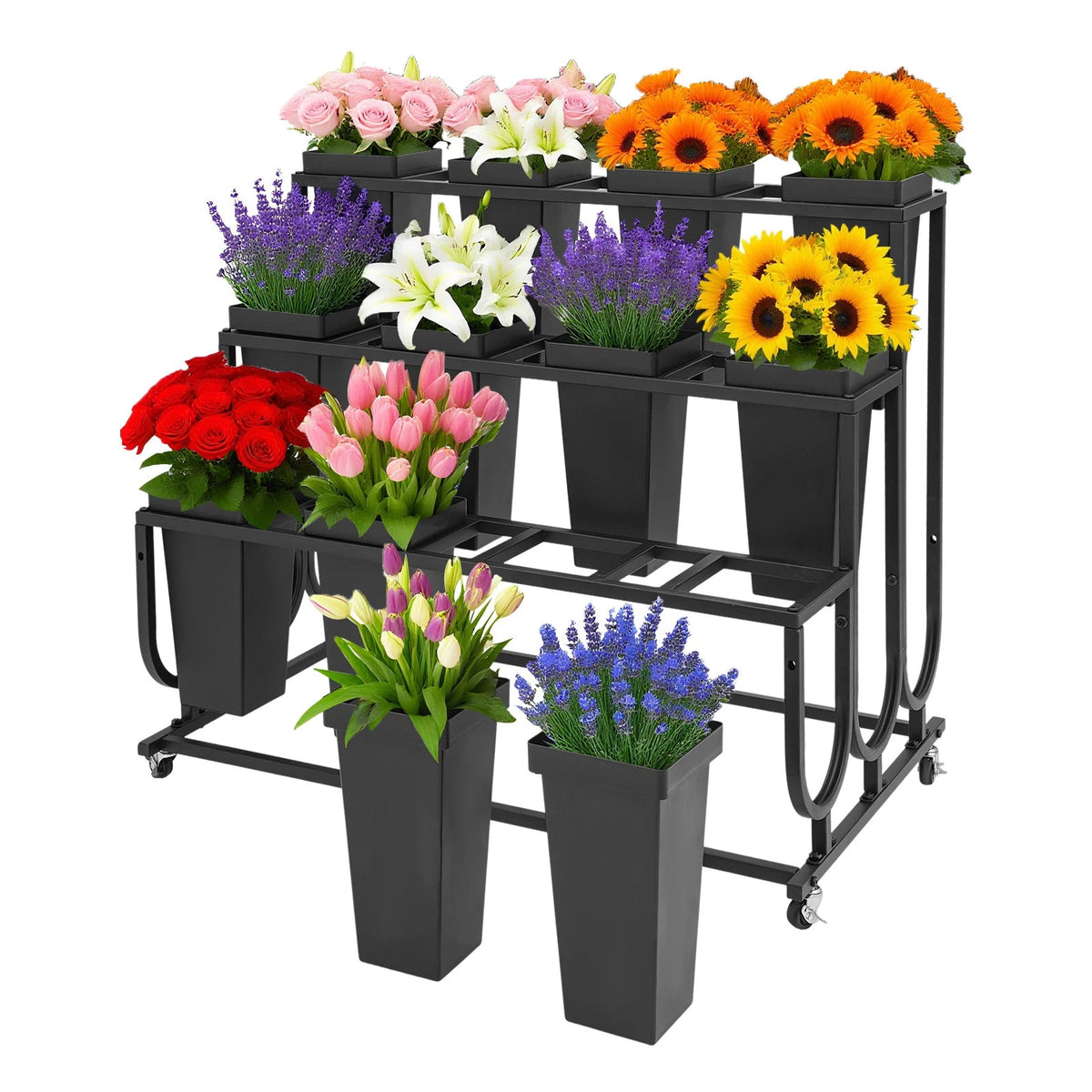 Metal Flower Display Stand with Wheels for Plants