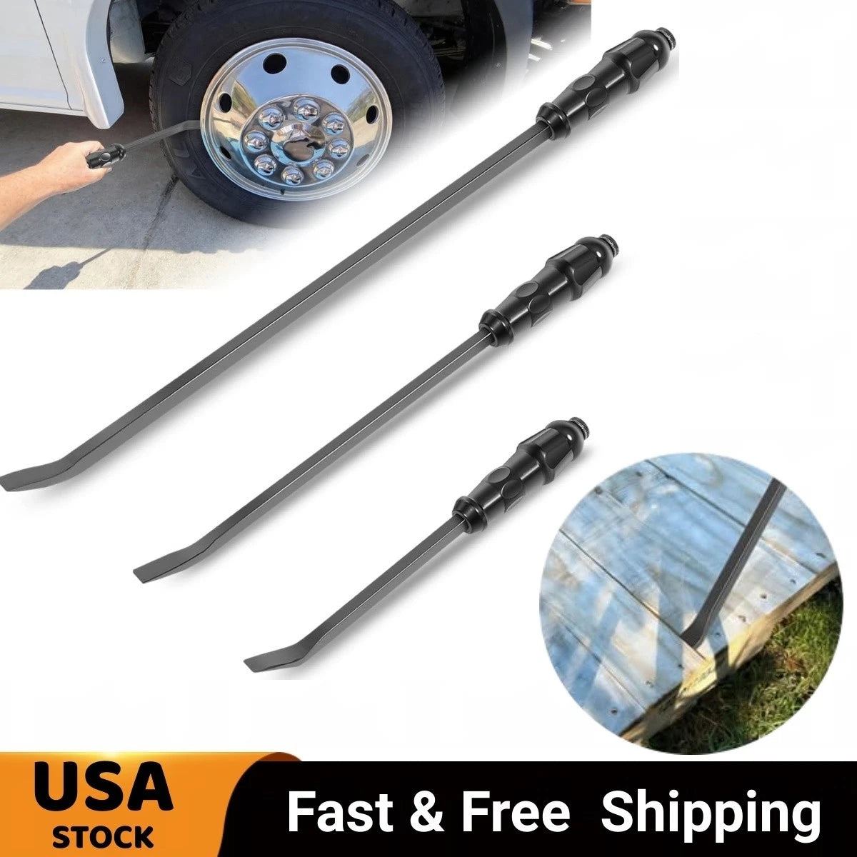 3-Piece Angled Tip Pry Bar Set (12, 17, 25 in.) with Striking Cap