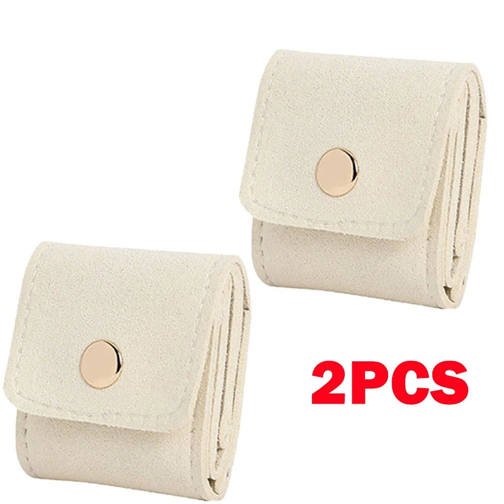 2X Beige Mini Travel Jewelry Organizer Bag Roll Up Case
