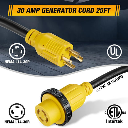 25ft 30 Amp Extension Cord with Generator Inlet Box for Heavy Duty (2024–2025)