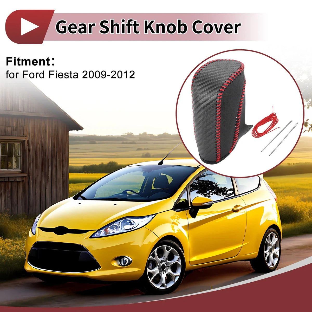 Gear Shift Knob Cover for Ford Fiesta (2009–2012) Black Red
