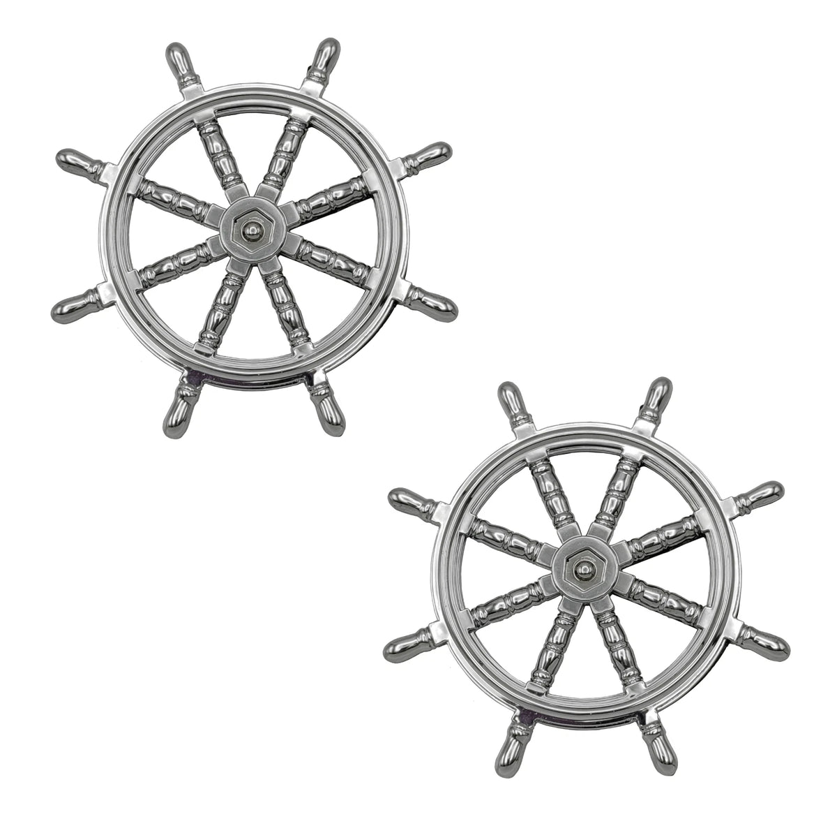 Set of 2 Chrome ABS 4" Navy Ship Wheel Rudder Emblems Decals QEA200