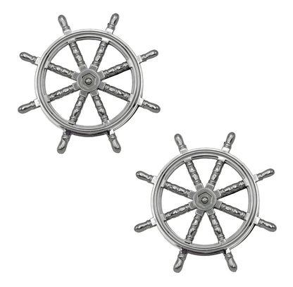 Set of 2 Chrome ABS 4" Navy Ship Wheel Rudder Emblems Decals QEA200