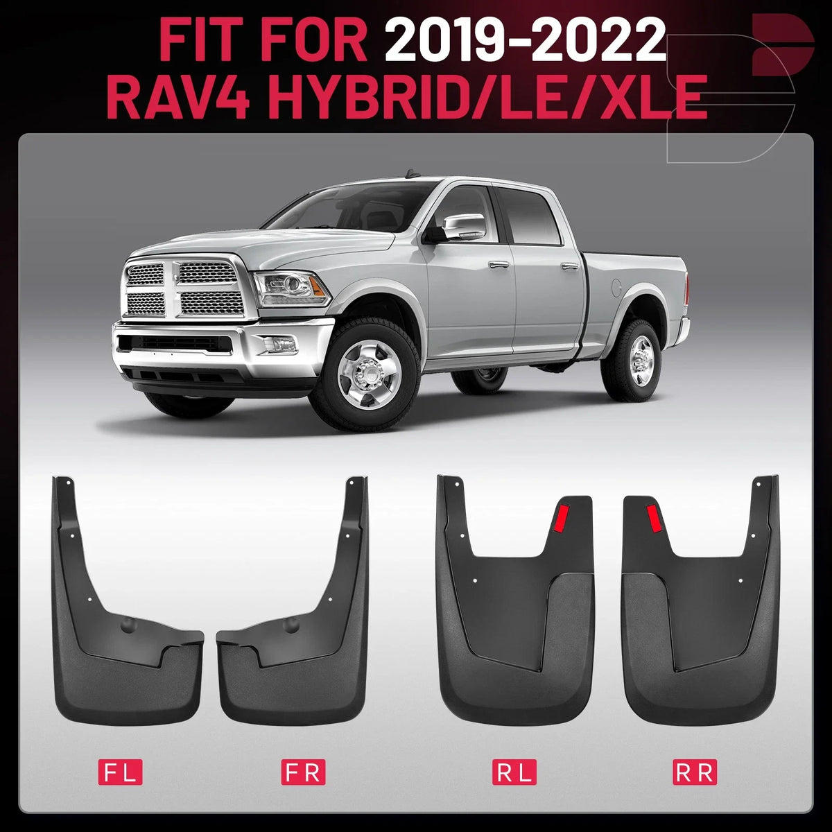 4x Splash Guards Mud Flaps for 2019–2023 Dodge Ram 1500 (W/O Fender Flares)