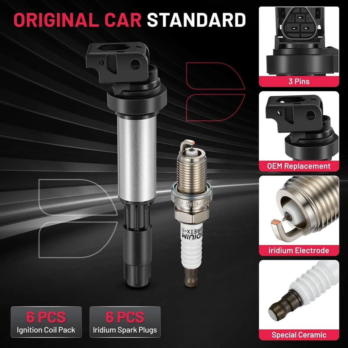 Set of 6 Ignition Coils for BMW 325i 328i 330i 530i X3 X5 X6 (2000–2013)