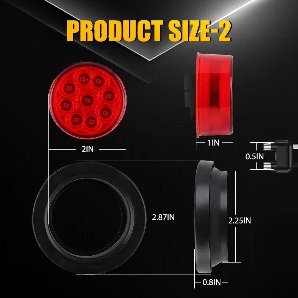 10pcs 2" Red White 9 LED Round Trailer Marker Light for Truck RV