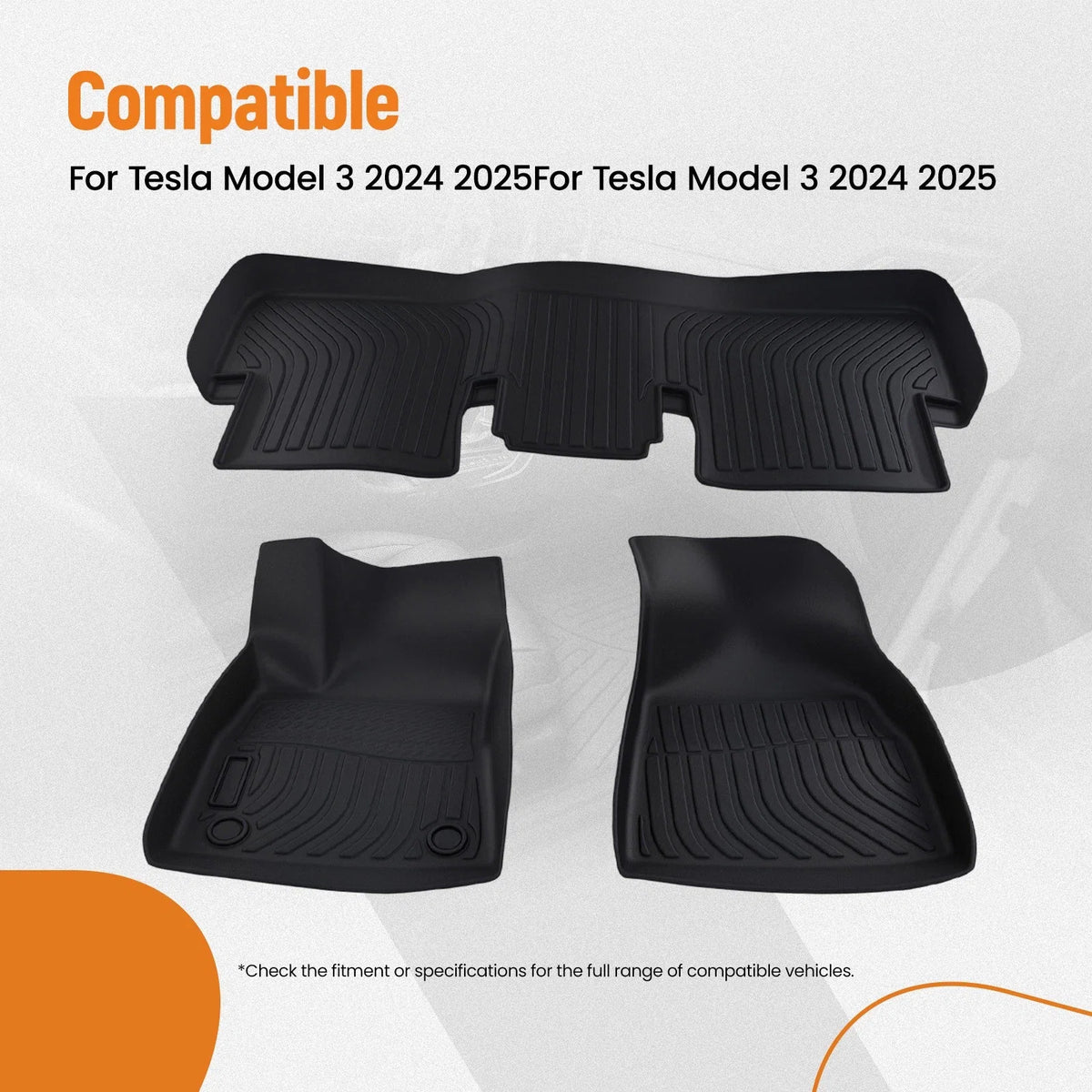 Set of 4 TPE Black Waterproof Floor Mats for Tesla Model 3 (2024–2025)