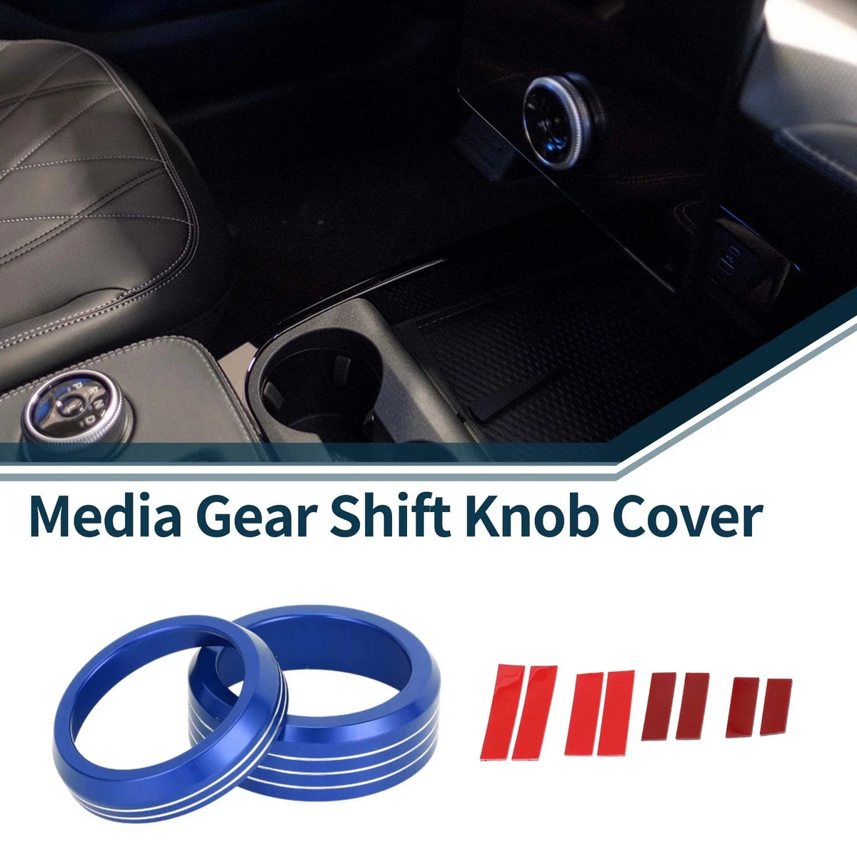 2X Media Volume Gear Shift Switch Knob Cover Ring for Ford Mach-E (2021–2024) Blue