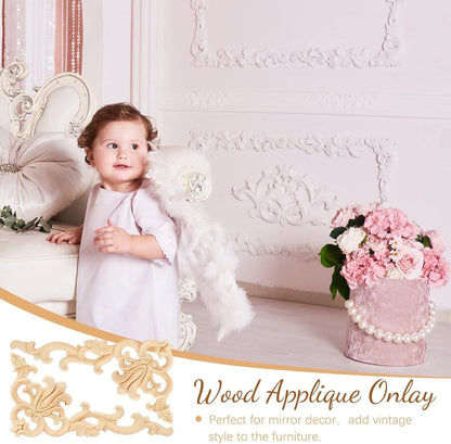 Set of 4 Wood Appliques for Decorative DIY Projects