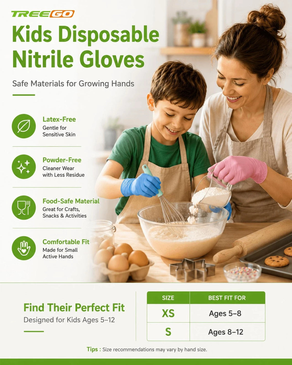 50X Kids Disposable Gloves for Ages 4–8, Blue X-Small