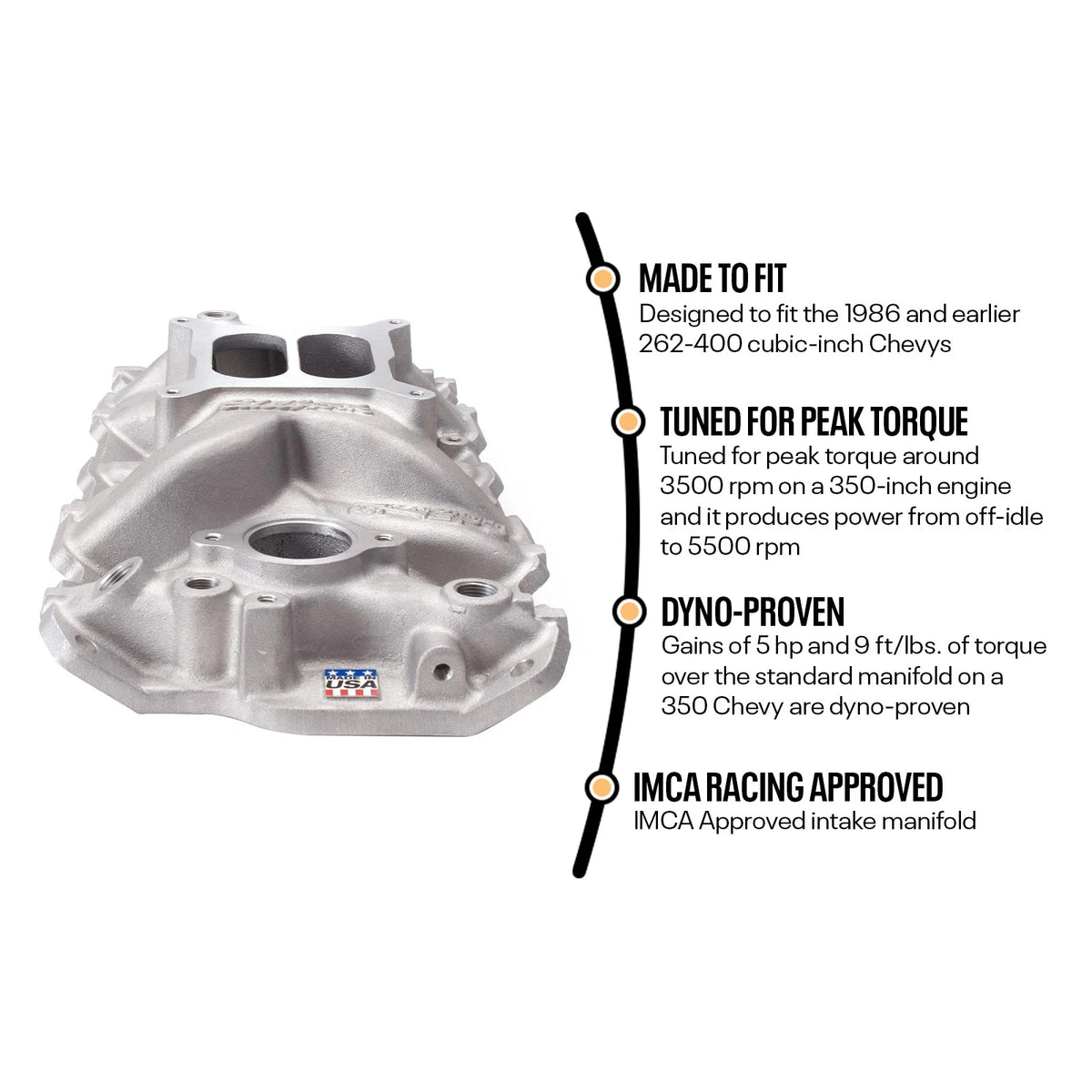 Edelbrock 2701 Aluminum Intake for Small Block Chevy 305 327 350 (1969–1995)