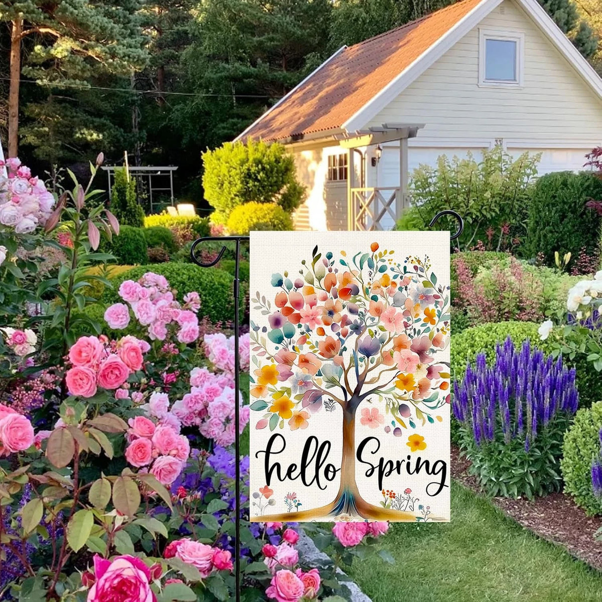 Hello Spring Garden Flag 12x18 Inch Double Sided Outdoor Decor