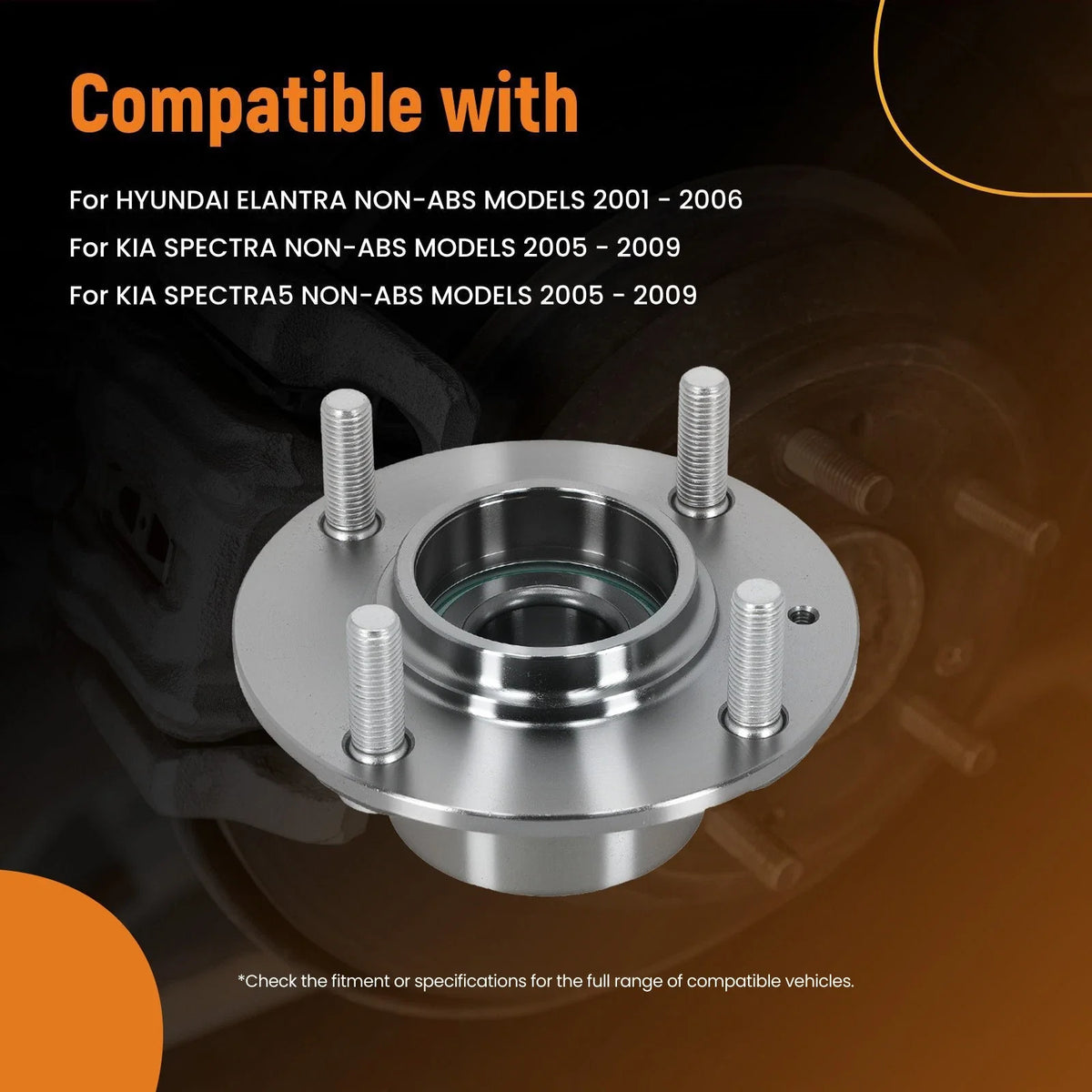 Set of 2 Rear Wheel Hub Bearings for Kia Spectra (2005–2009)