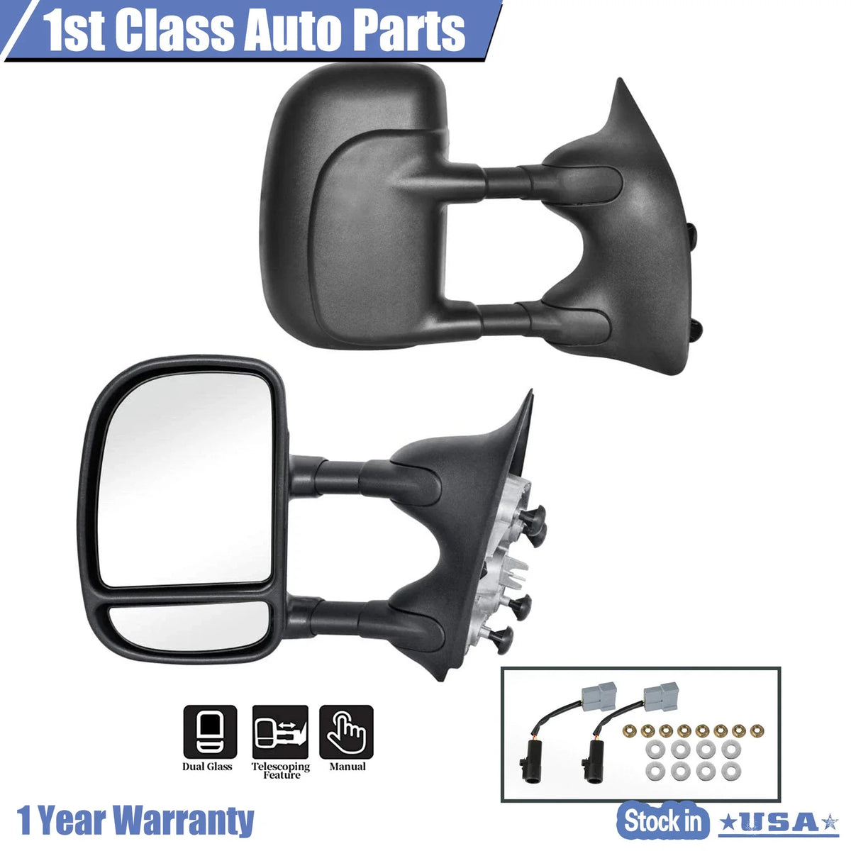 Pair Power Extendable Towing Mirrors for Ford F-250 Super Duty (1999–2007)