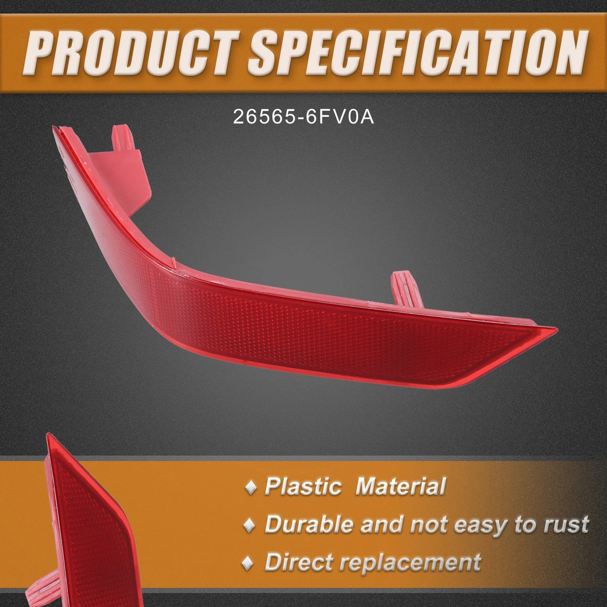 Rear Left Bumper Reflector Light Cover for Nissan Rogue (2014–2020) 26565-6FV0A Red