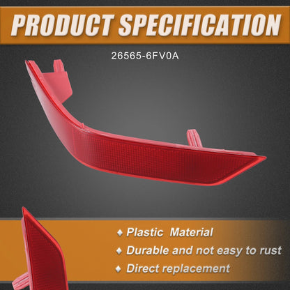 Rear Left Bumper Reflector Light Cover for Nissan Rogue (2014–2020) 26565-6FV0A Red