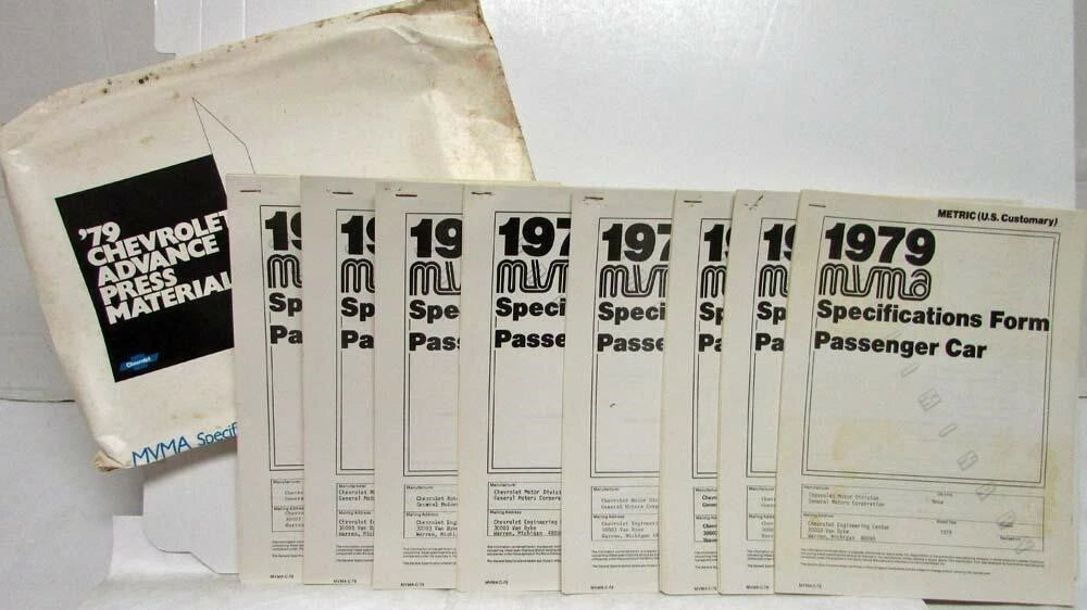 Passenger Car Specifications Form for Chevrolet Corvette Camaro (1979)