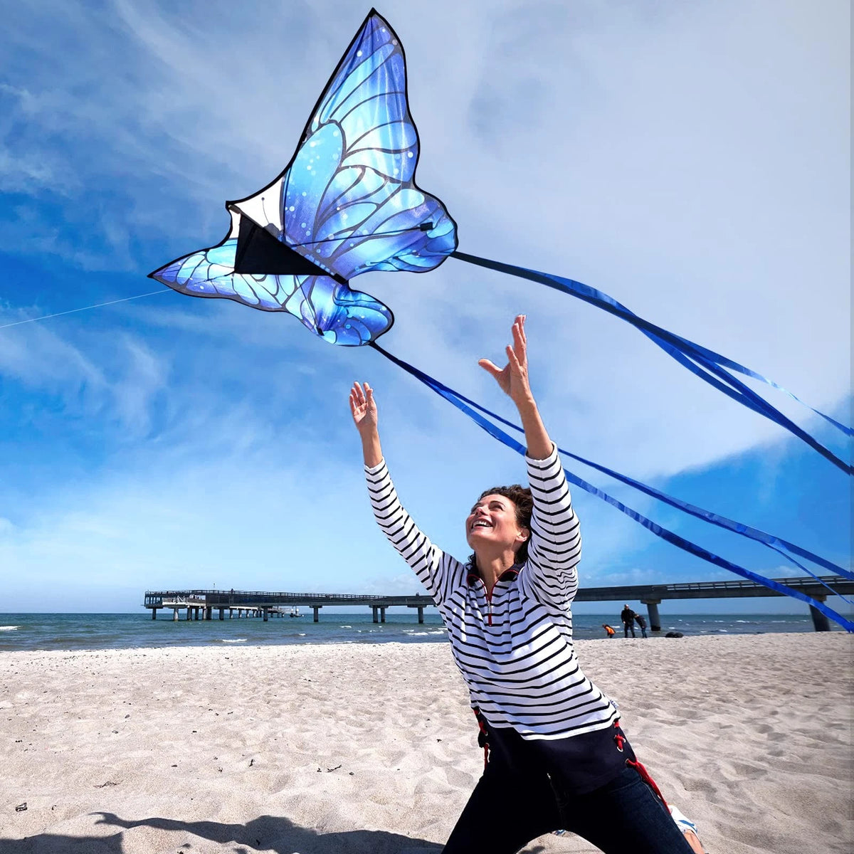 X-Large Butterfly Kite for Kids & Adults - Blue/Dark Blue