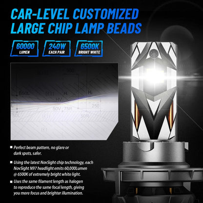 2X H13 9008 LED Headlight Bulbs for 60000LM 6500K