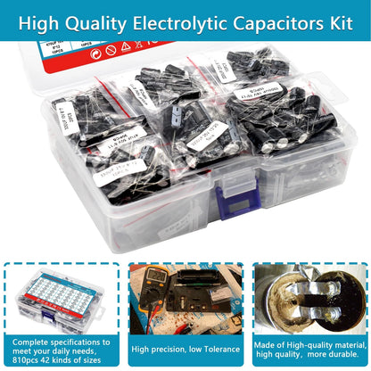 810-Piece Electrolytic Capacitor Assortment (0.1uF-2200uF, 10V-100V)