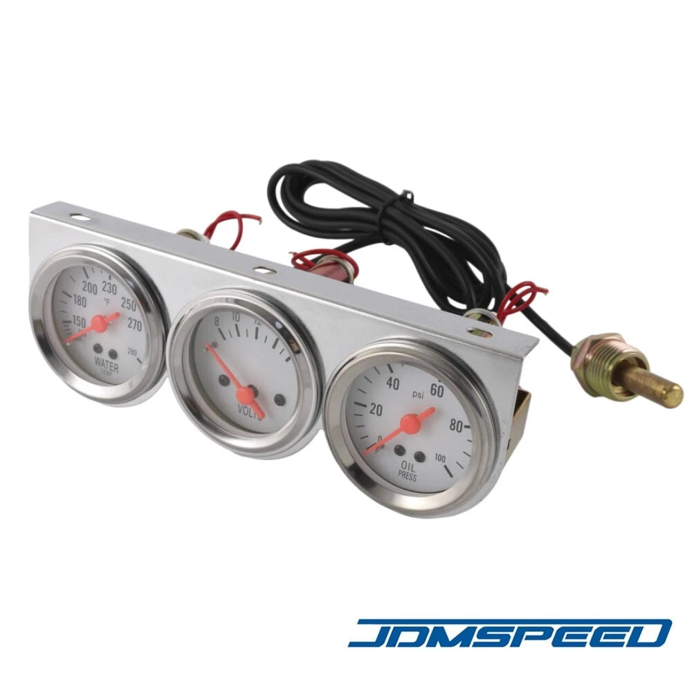 2'' 52mm Mechanical Chrome Triple Gauge Kit for Universal Vehicles