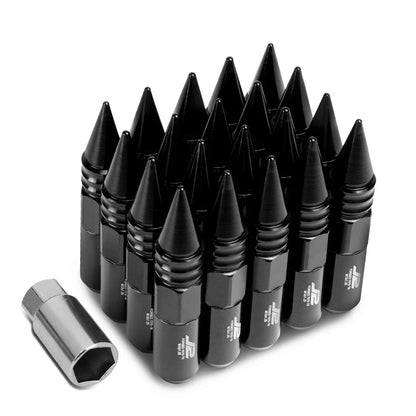 20Pc J2 7075 Forged Aluminum M12x1.25 Spiked End Lug Nut Set w/Adapter Black