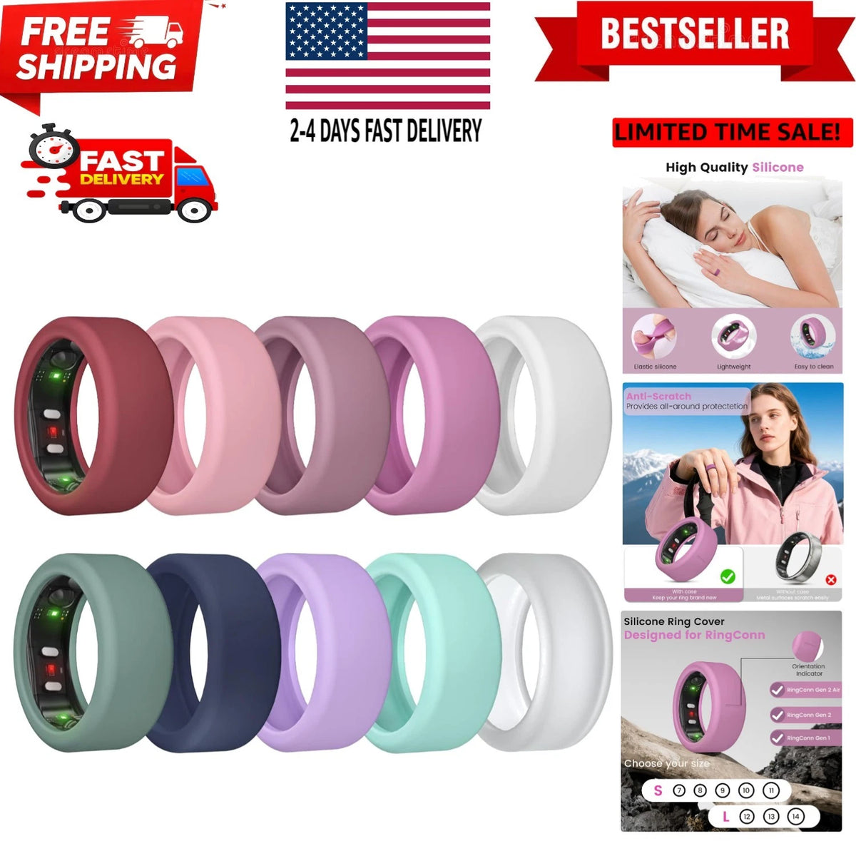 10 Pack Ring Cover for RingConn Gen 2 (2023) - Elastic Silicone Protector