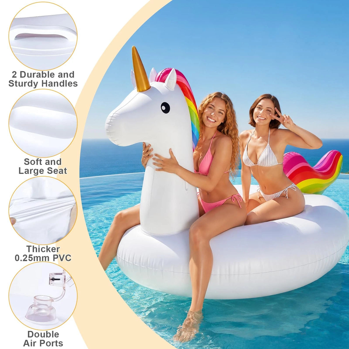 Giant Unicorn Pool Float for Summer Beach (94" X-Large)