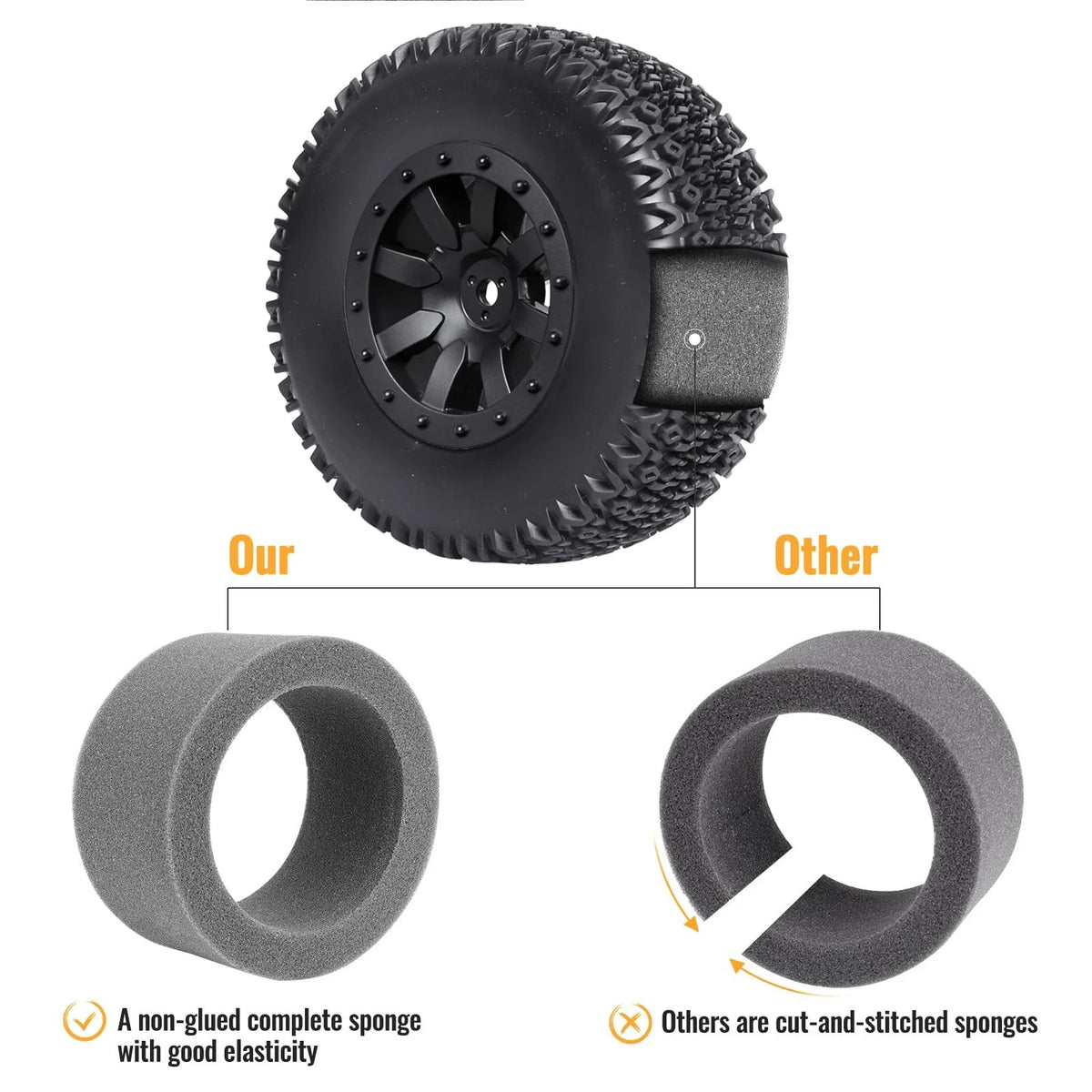 Set of 4 Pre-Glued RC Short Course Truck Tires and Wheels 1/10 4.33"