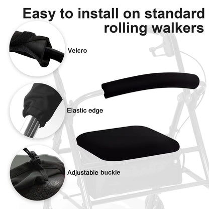 Set of 2 Rollator Walker Seat & Backrest Covers - Adjustable Black