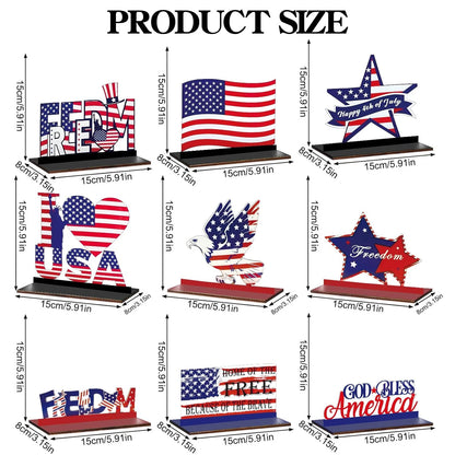 9Pcs Patriotic Wooden Stars for 4th of July Table Decorations