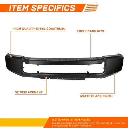 Front Bumper Face Bar for Ford F250 F350 SD SRW (2020–2022) w/o Fog Light Holes Black