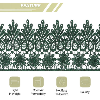 3 Inch Wide Lace Ribbon for Floral Crafts (5 Yards, Dark Green)