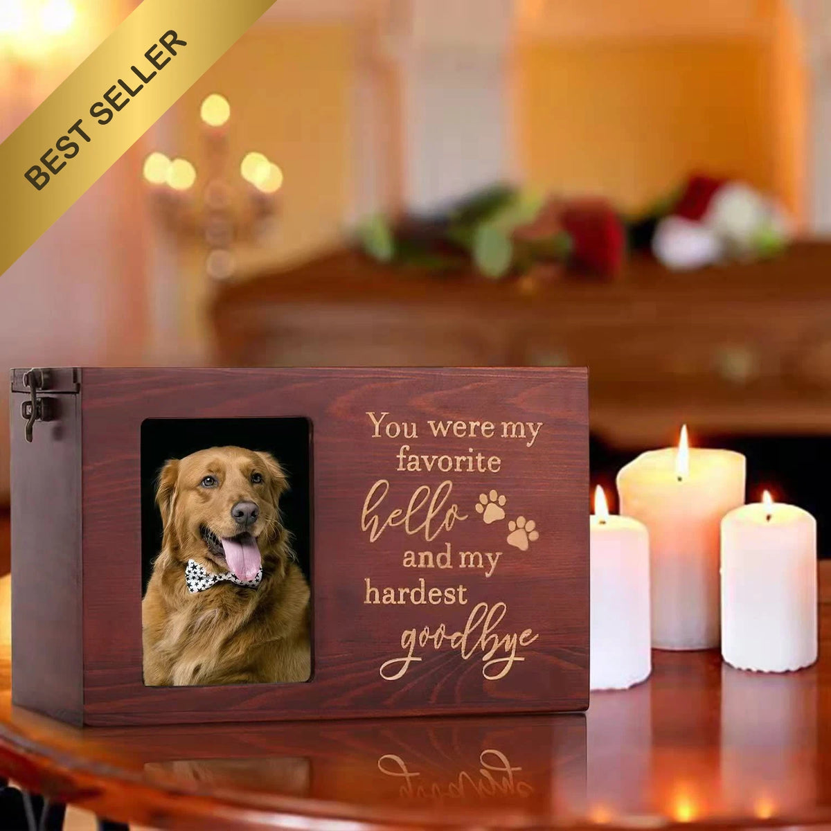 Large Wooden Pet Memorial Urn for Dog Cat Ashes with Photo Frame