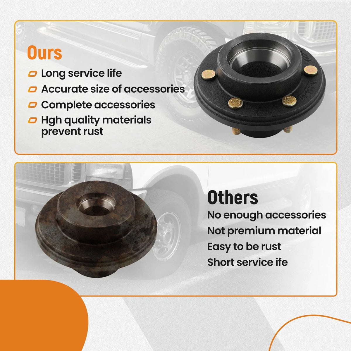 2 Trailer Hubs for Idler Axle 6000# 6 Lug 6x5.5 with Bearings & Seals 25580