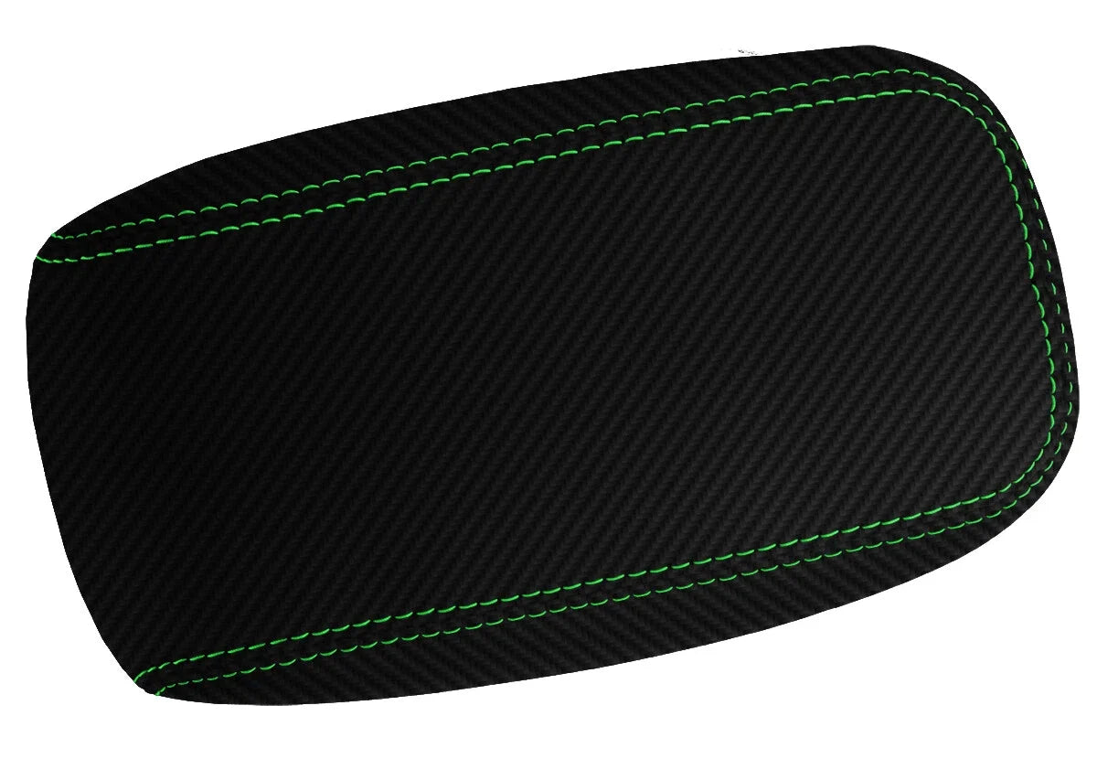 Console Lid Armrest Cover for Hummer H3 (2005–2010) Carbon Fiber Green Stitch