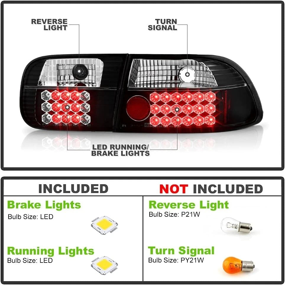 Set of 2 LED Tail Lights for Honda Civic (1992–1995) NTR6037B