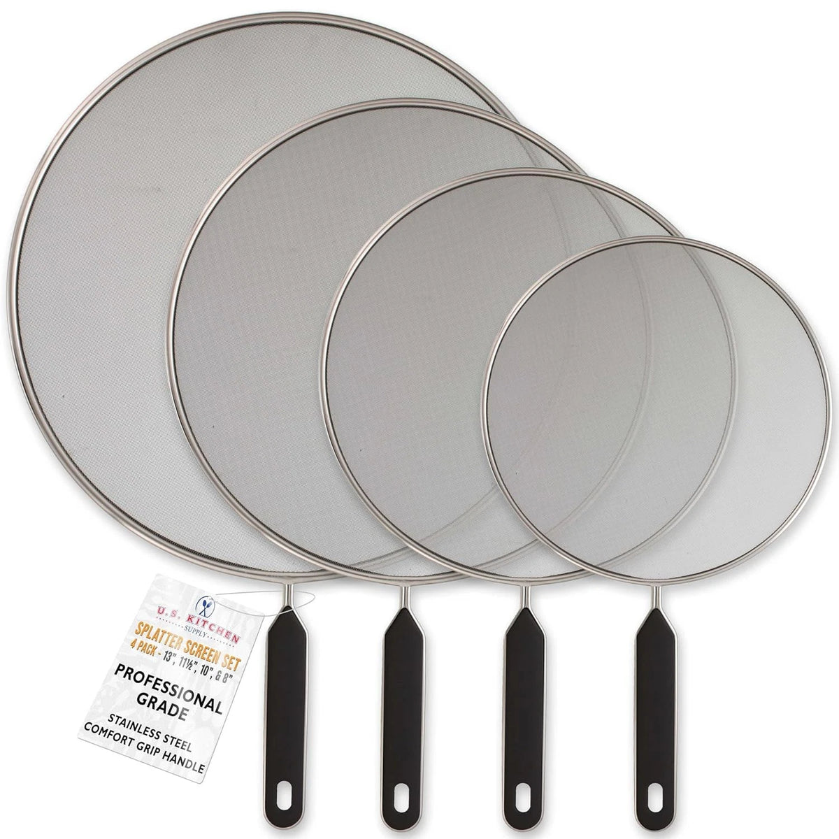 4-Piece Stainless Steel Splatter Guard Set (13", 11.5", 10")