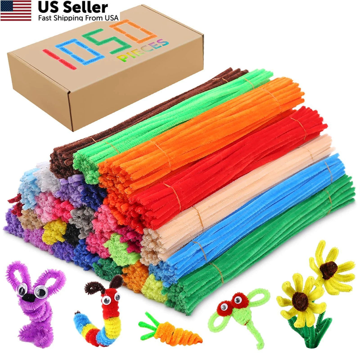 1050pc Pipe Cleaners Chenille Stems Craft DIY 6mm x 12" Fuzzy Sticks