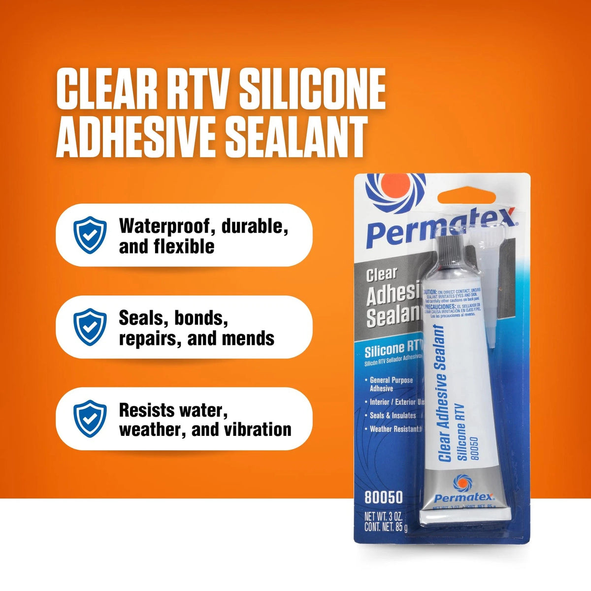 Permatex 80050 Clear RTV Silicone Adhesive Sealant for Automotive (Pack of 1)