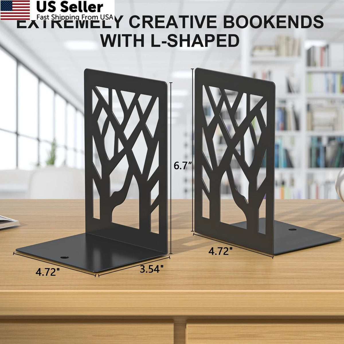 Set of 4 Tree Design Metal Bookends for Home Decor