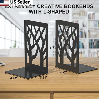 Set of 4 Tree Design Metal Bookends for Home Decor