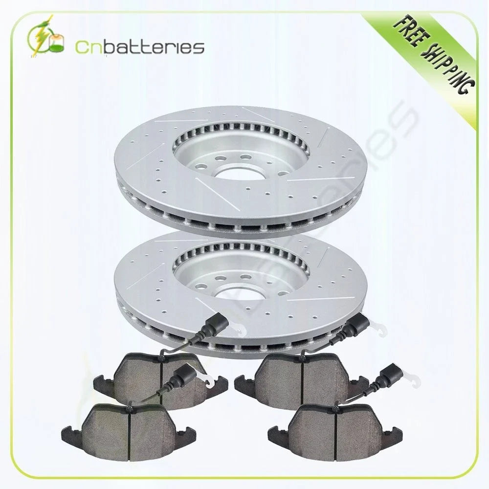 2 Front Drill Brake Rotors & 4 Metallic Brake Pads for Volkswagen Golf (2010–2014)