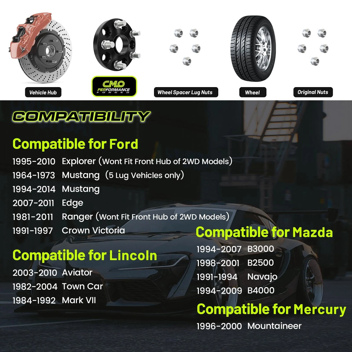 2X 25mm Hubcentric Black Wheel Spacers 5x4.5 for Ford Lincoln Mazda