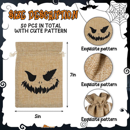 50 Pcs Burlap Gift Bags for Halloween