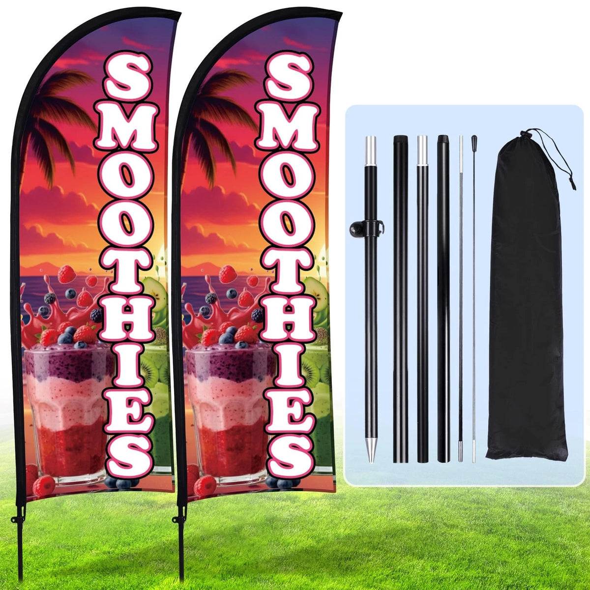2 Sets Smoothies Feather Flag Pole Kit for Business Advertising (7 ft)
